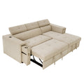 96" L-Shape Pull-Out Sofa Bed 3 Seat Sleeper Sofa with Adjustable Headrest, Wireless Charging, Cup Holders and Hidden Storage, Beige R54537