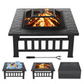 32 inch Wood Burning Metal Fire Pit Table with Screen Lid Poker and Cover D26077