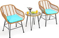 3 Pieces Rattan Patio Bistro Set with Glass Coffee Table J549358
