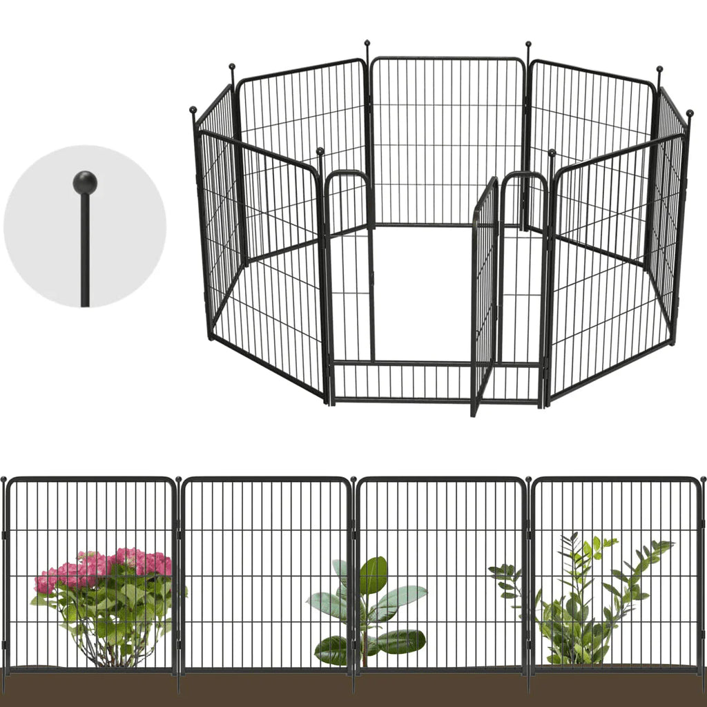 8 Panels Metal Garden Fence with 1 Gate Y603186