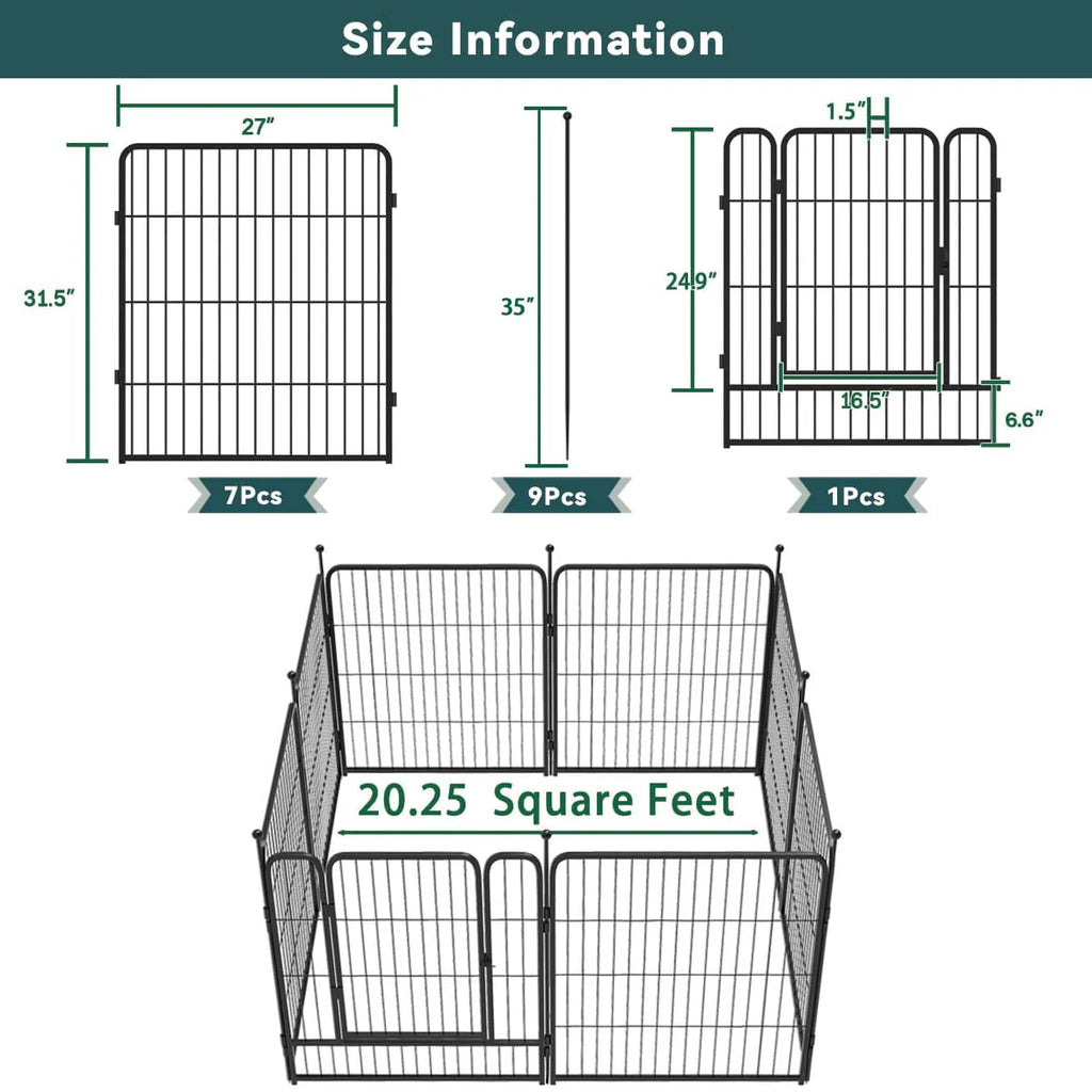8 Panels Metal Garden Fence with 1 Gate Y603186