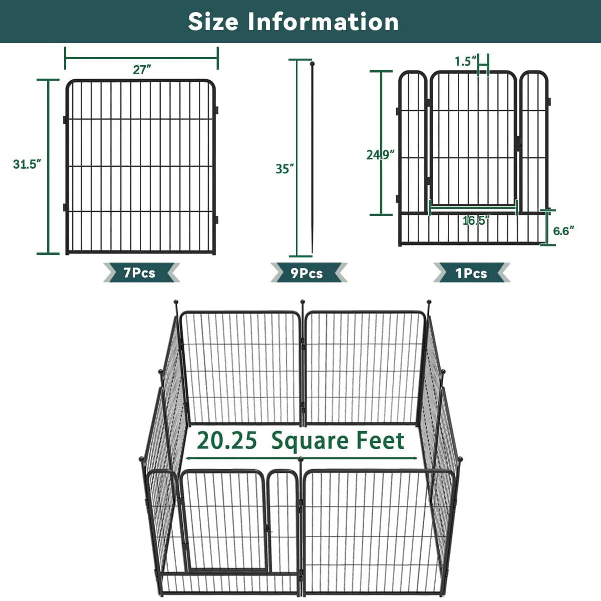 8 Panels Metal Garden Fence with 1 Gate Y603186