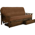 Walnut Full Size Futon Frame with Mattress & Storage Drawers G474