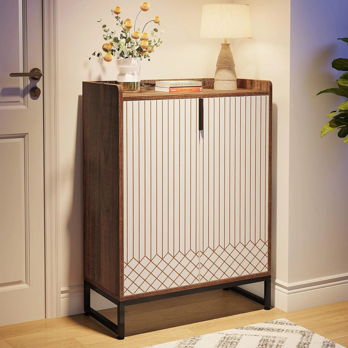 Brown 5-Tier Shoe Cabinet with Doors S2163