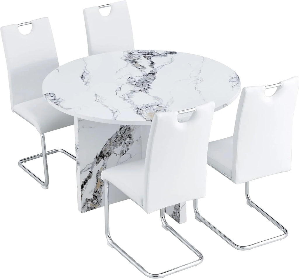 White 5 Piece Round Dining Table Set T959516