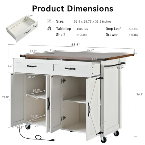 53.5'' Mobile Kitchen Island with Power Outlet W960385