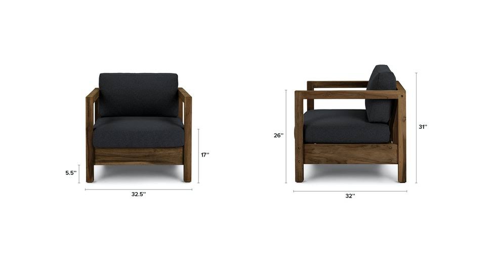 Black Outdoor Lounge Chair Solid Teak U83632