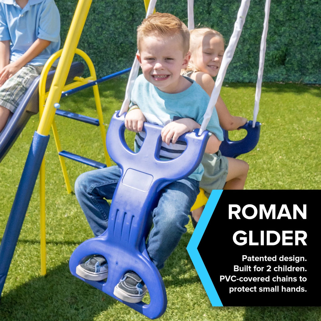 Metal Swing Set with Saucer Swing and Glider Swing L231