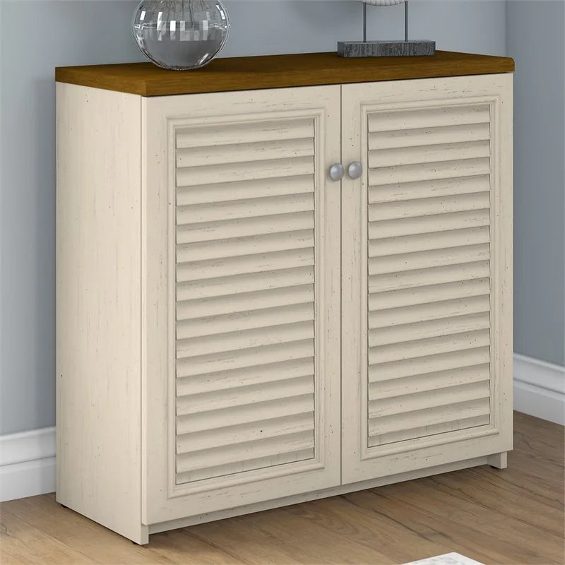 Antique White Engineered Wood Storage Cabinet with Doors F1436