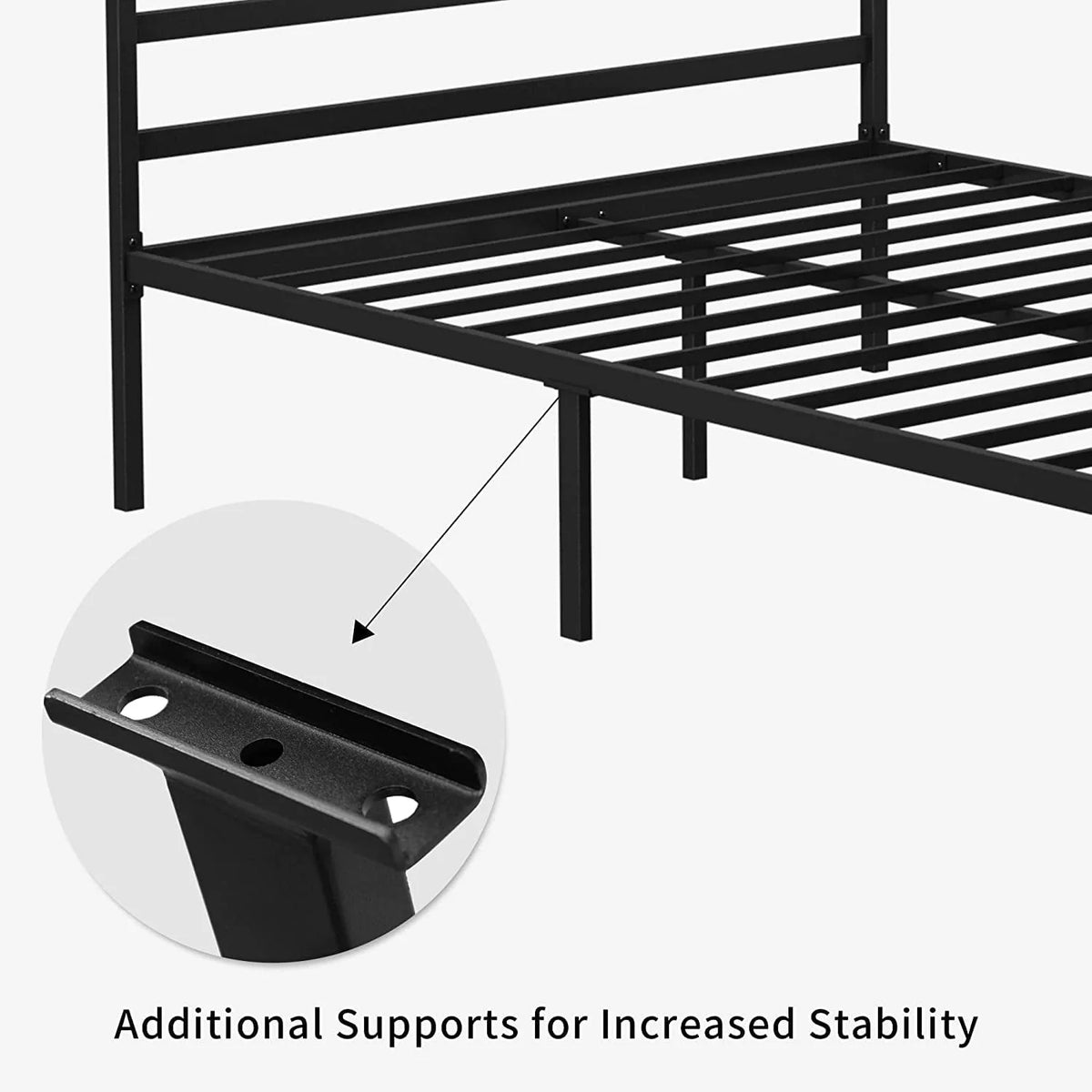 Queen Size Black Metal Canopy Bed Frame with Headboard W1371