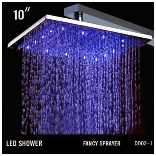 10 inch Square Rainfall LED Shower Head Stainless Steel Chrome Finish U860