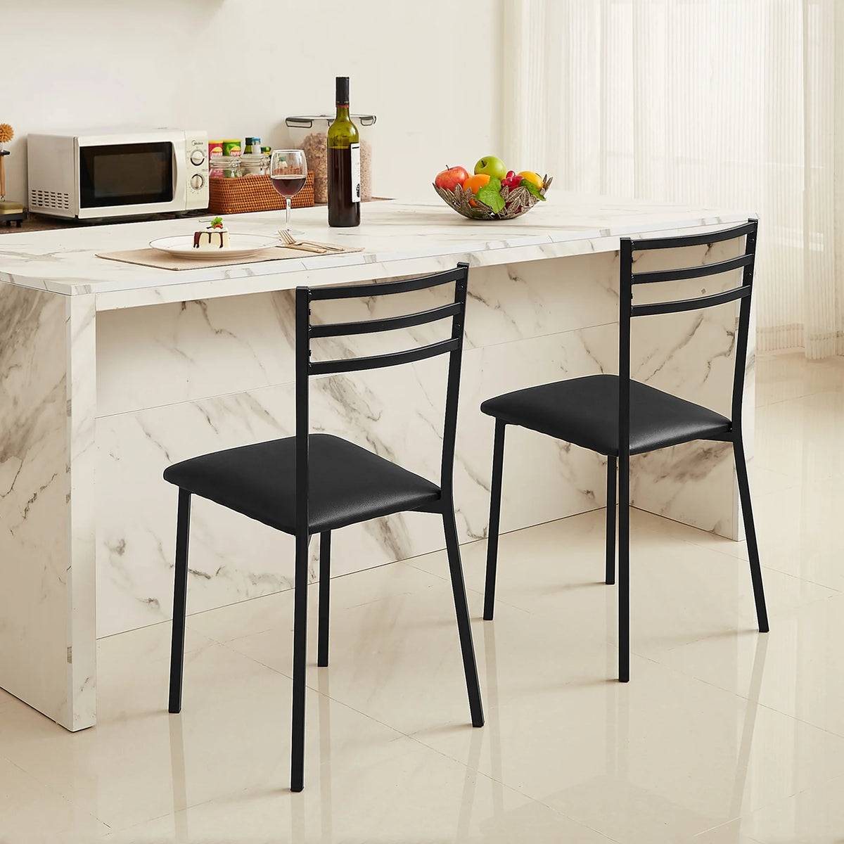 Set of 2 Black Cushioned Dining Chairs H464111