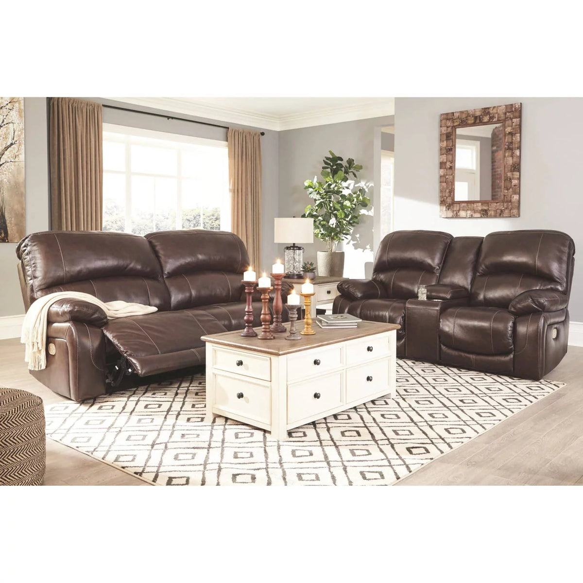 Gray Leather Power Reclining Sofa V17151