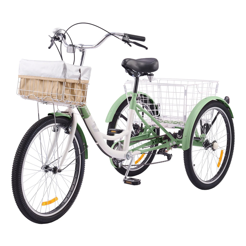 24 Inch 7 Speed Adult Trike with 2 Baskets Matte Gray I107