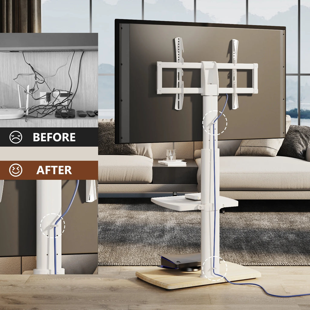 Floor TV Stand for 32-70 Inch Flat or Curved TVs, Height Adjustable, White N752