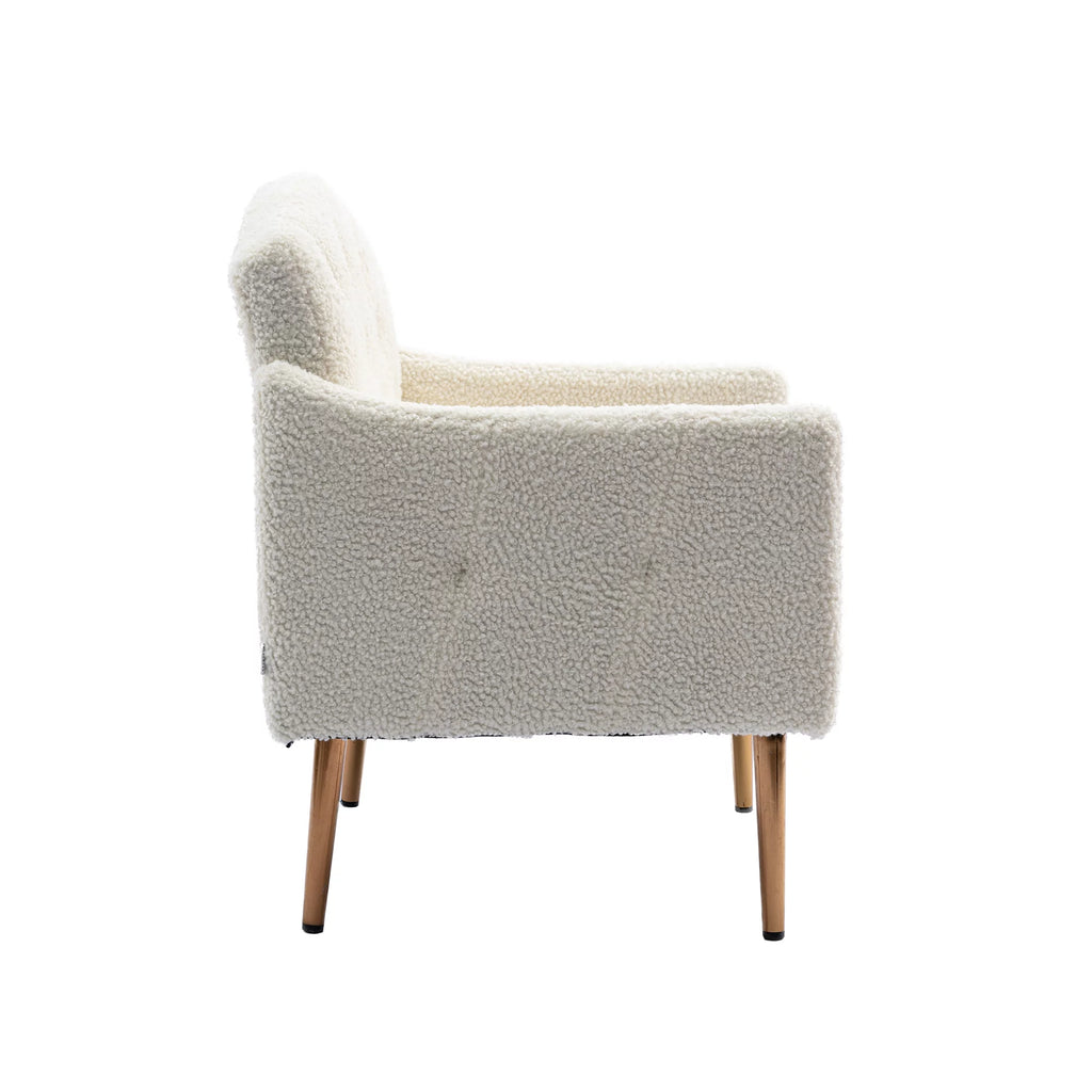 White Tufted Upholstered Accent Chair with Gold Metal Legs U22947