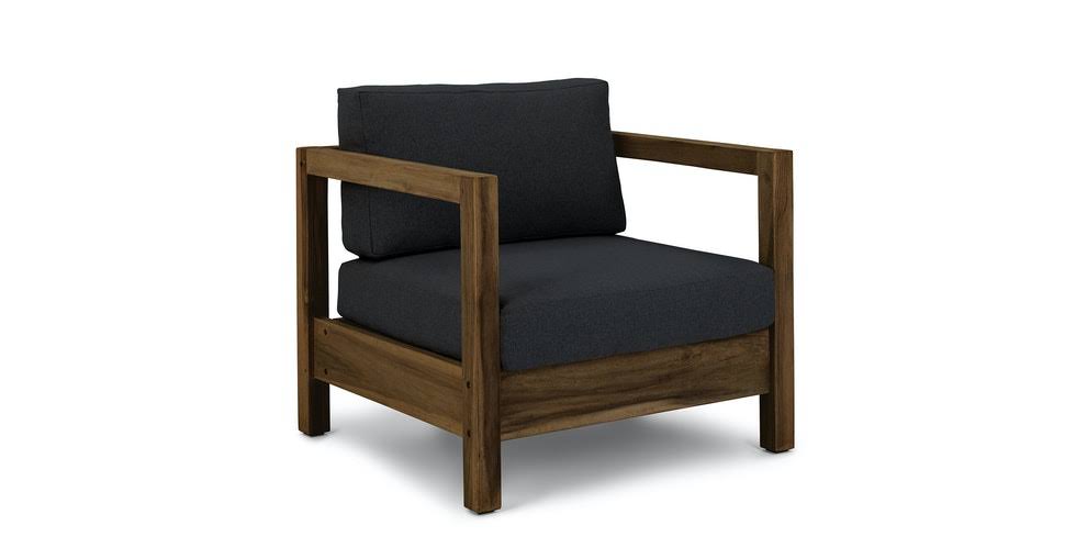 Black Outdoor Lounge Chair Solid Teak U83632