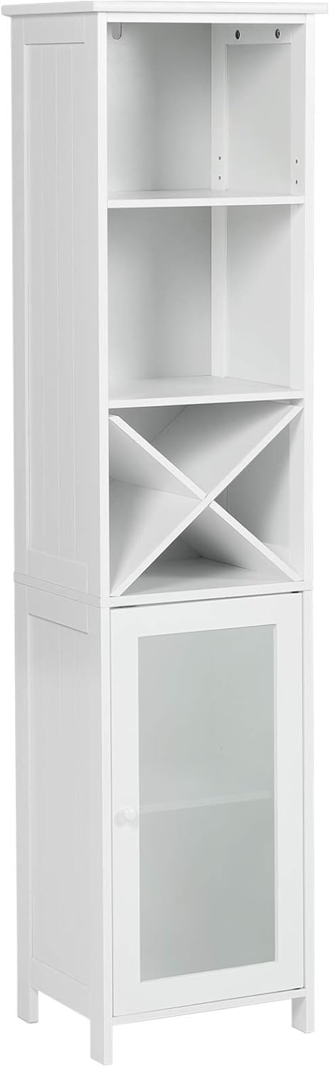 White Tall Bathroom Storage Cabinet with 3 Tier Shelves T8273