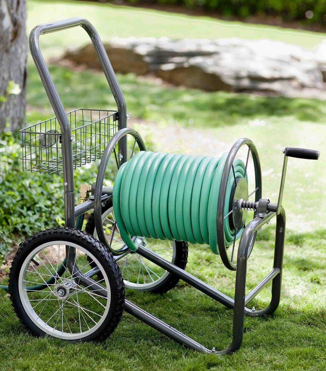 2-Wheel Pneumatic Tires Garden Hose Reel Cart, Holds 300-Feet of 5/8-Inch Hose - Gray C98267