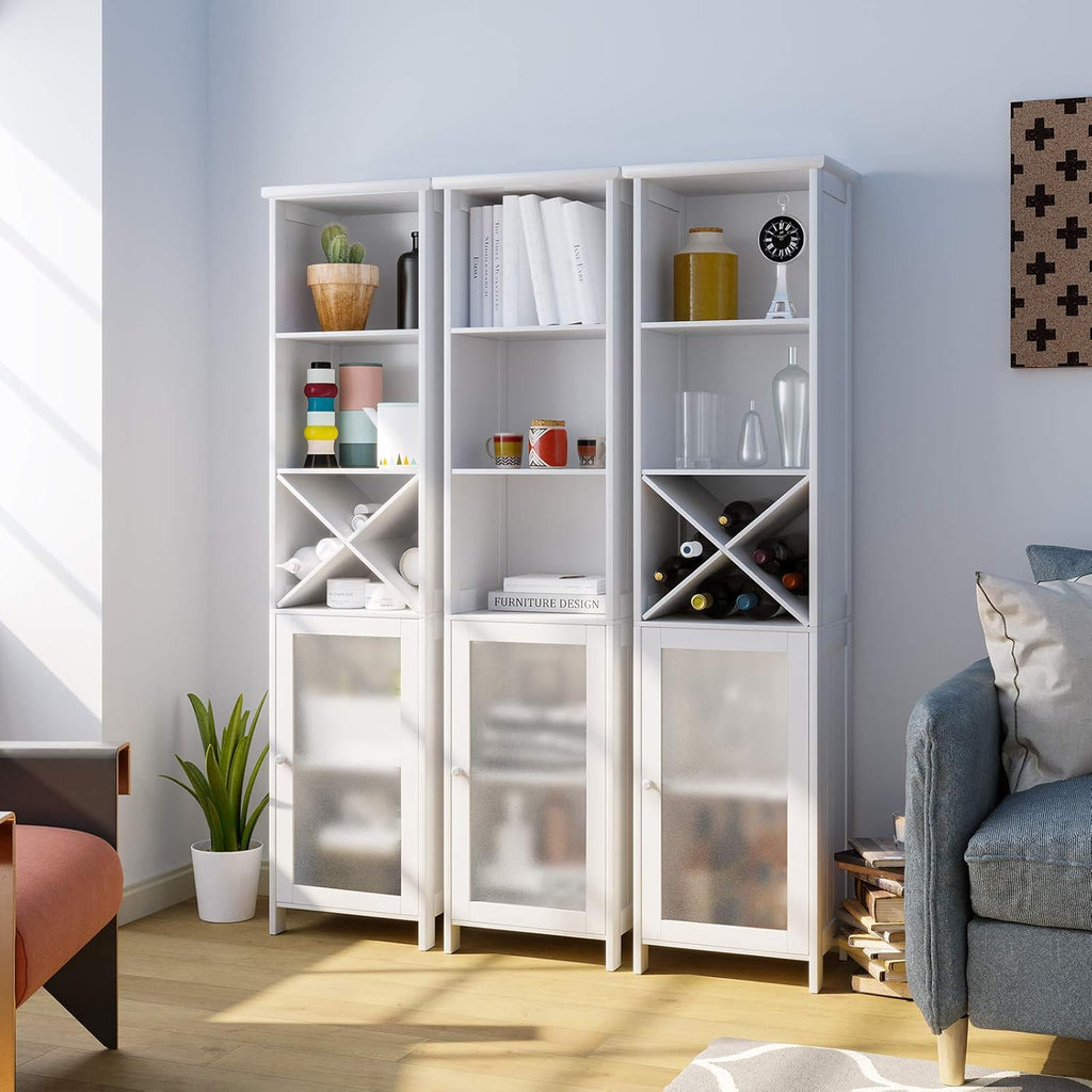 White Tall Bathroom Storage Cabinet with 3 Tier Shelves T8273