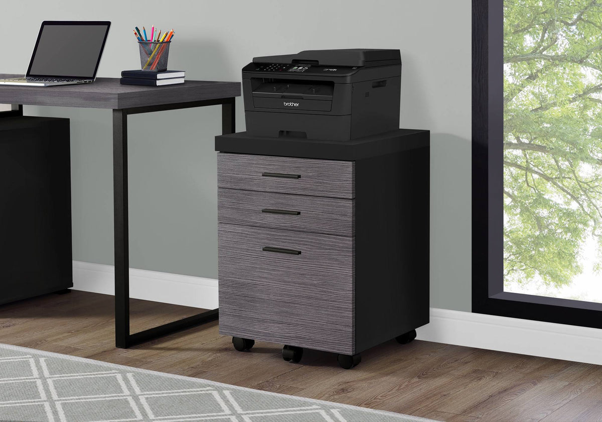 Gray Contemporary Rectangular Filing Cabinet with Castors D362824