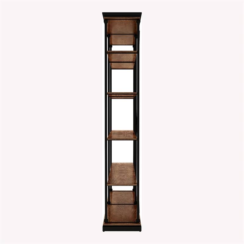 Dark Oak 58-Inch Metal Bookcase T49891