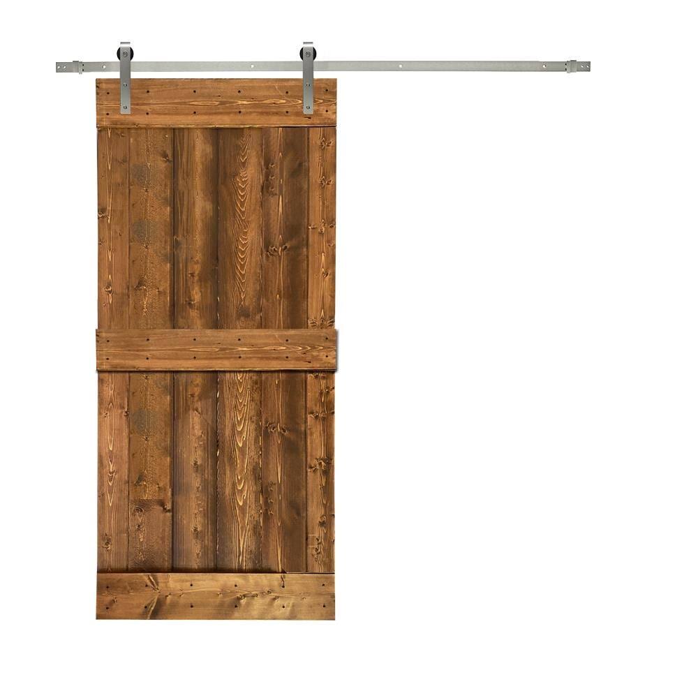30 in. x 84 in. Solid Walnut Stained Pine Wood Interior Sliding Barn Door with Hardware Kit L15818