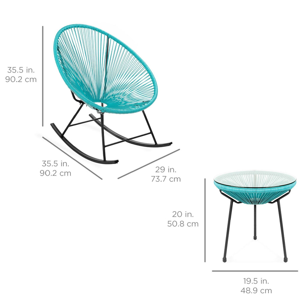 3-Piece All-Weather Woven Rope Bistro Furniture Set with Rocking Chairs O8105