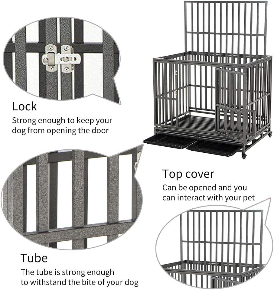 38 Heavy Duty Metal Dog Crate with Double Doors and Wheels, Black L214996