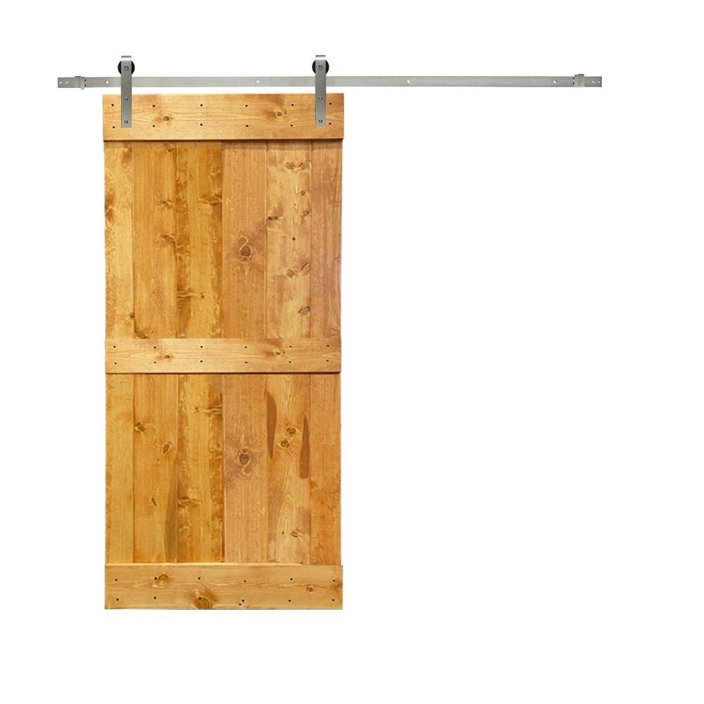 30 in. x 84 in. Solid Walnut Stained Pine Wood Interior Sliding Barn Door with Hardware Kit L15818