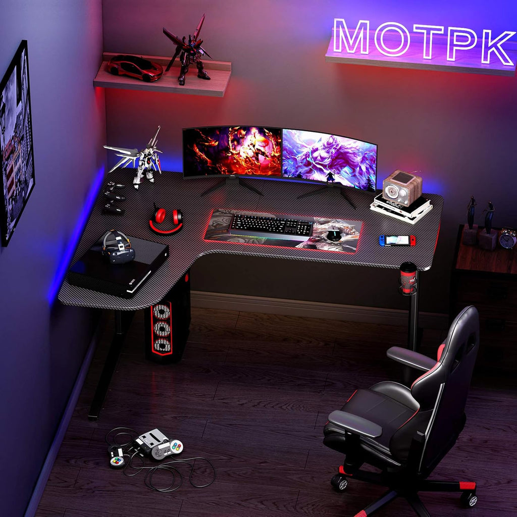 L Shaped Gaming Desk with Mouse Pad and Cup Holder D338835