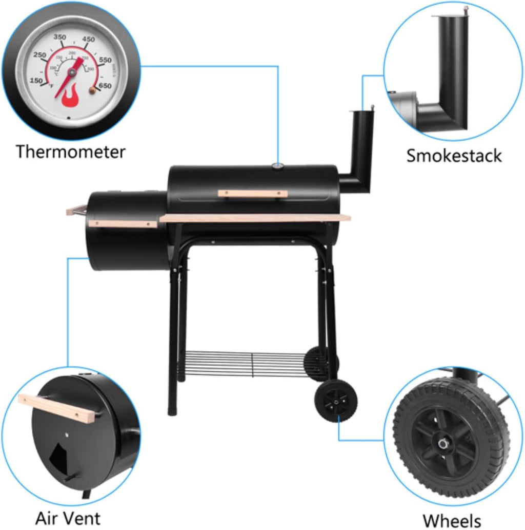 Charcoal Offset Smoker BBQ Grill with Wheels Y8094