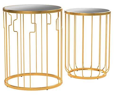 Metal Accent Nesting Tables with Glass Top Set of 2 Gold Z796569
