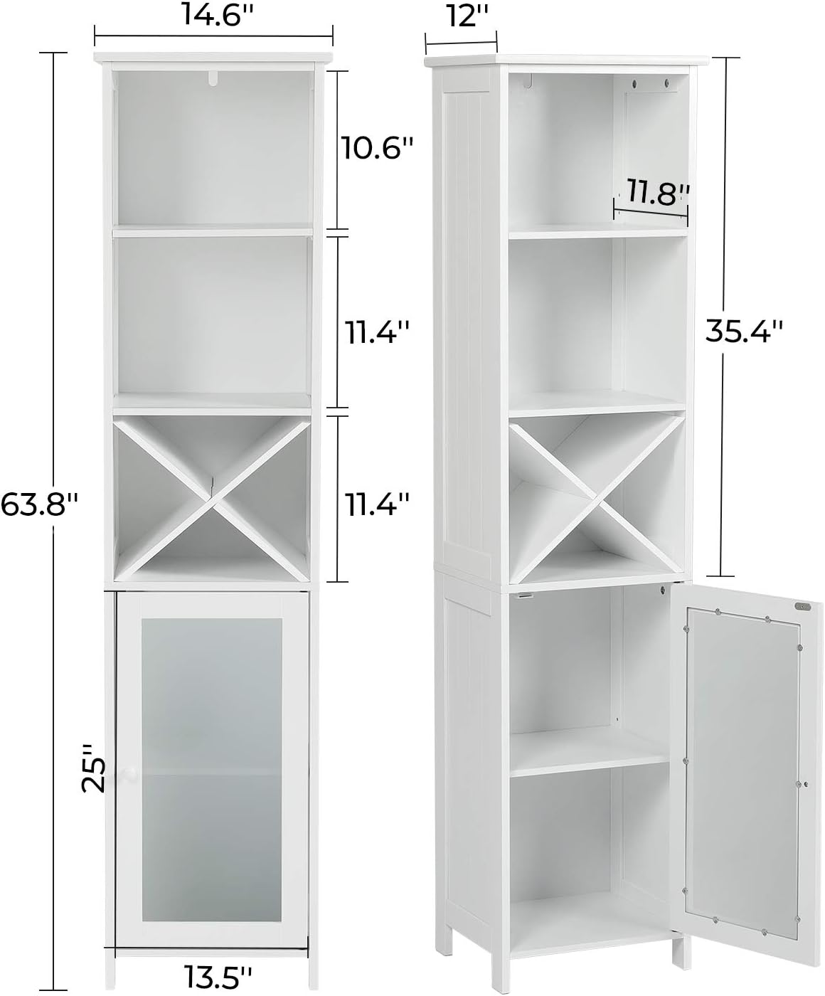 White Tall Bathroom Storage Cabinet with 3 Tier Shelves T8273