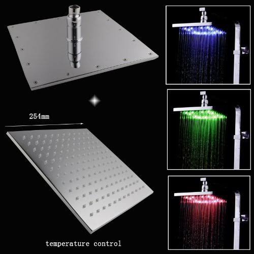 10 inch Square Rainfall LED Shower Head Stainless Steel Chrome Finish U860