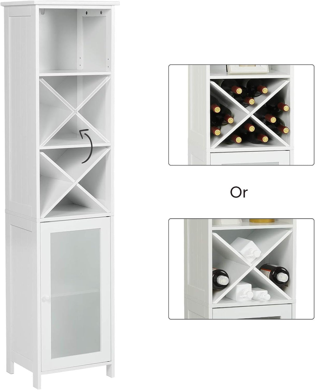 White Tall Bathroom Storage Cabinet with 3 Tier Shelves T8273