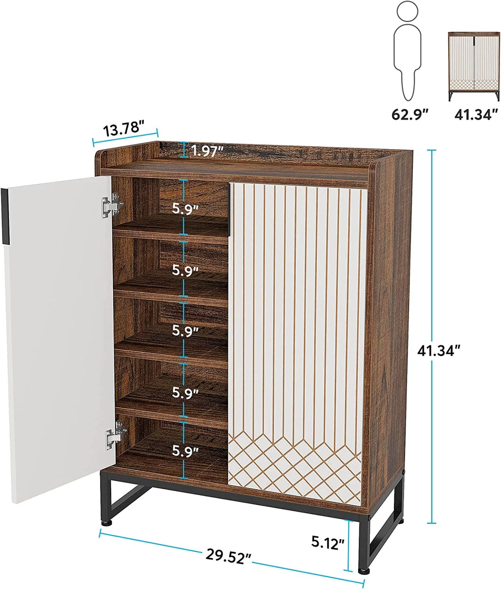 Brown 5-Tier Shoe Cabinet with Doors S2163