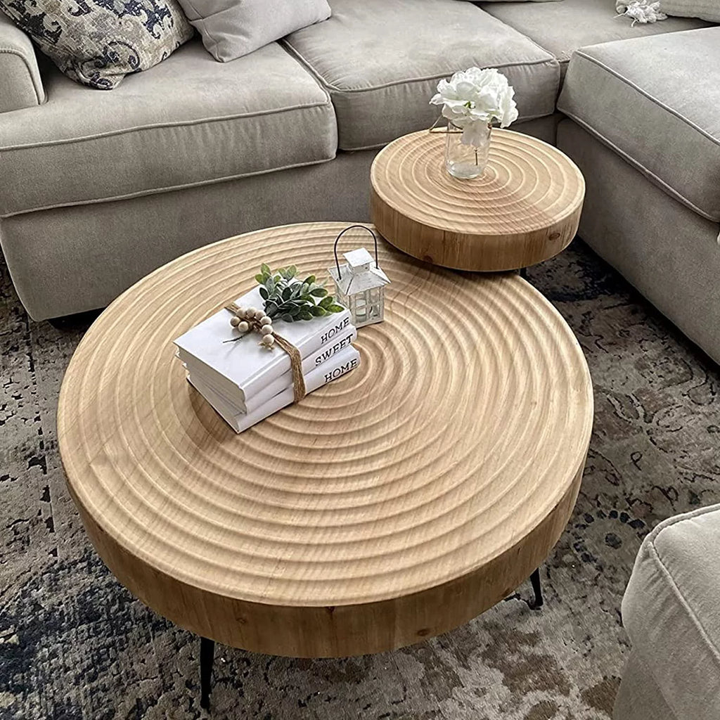 Round Wooden Coffee Table Set V93081