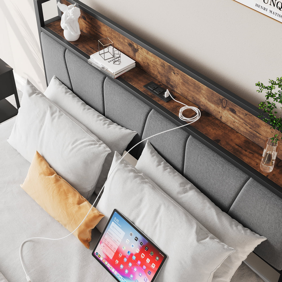 Queen Bed Frame with Storage Upholstered Headboard P11207
