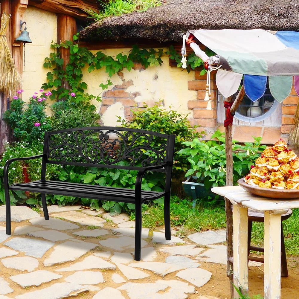 Black Iron Outdoor Bench C106