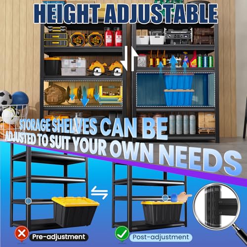 72" Black Metal Garage Shelving 3000LBs 5T Adjustable J6354