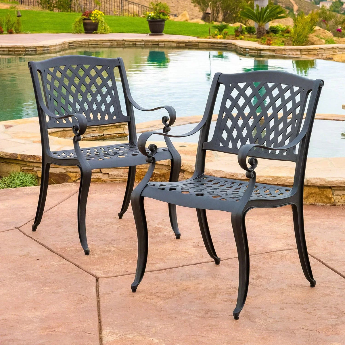 Cast Aluminum Chairs, 2-Pcs Set, Antique Matte Black C718