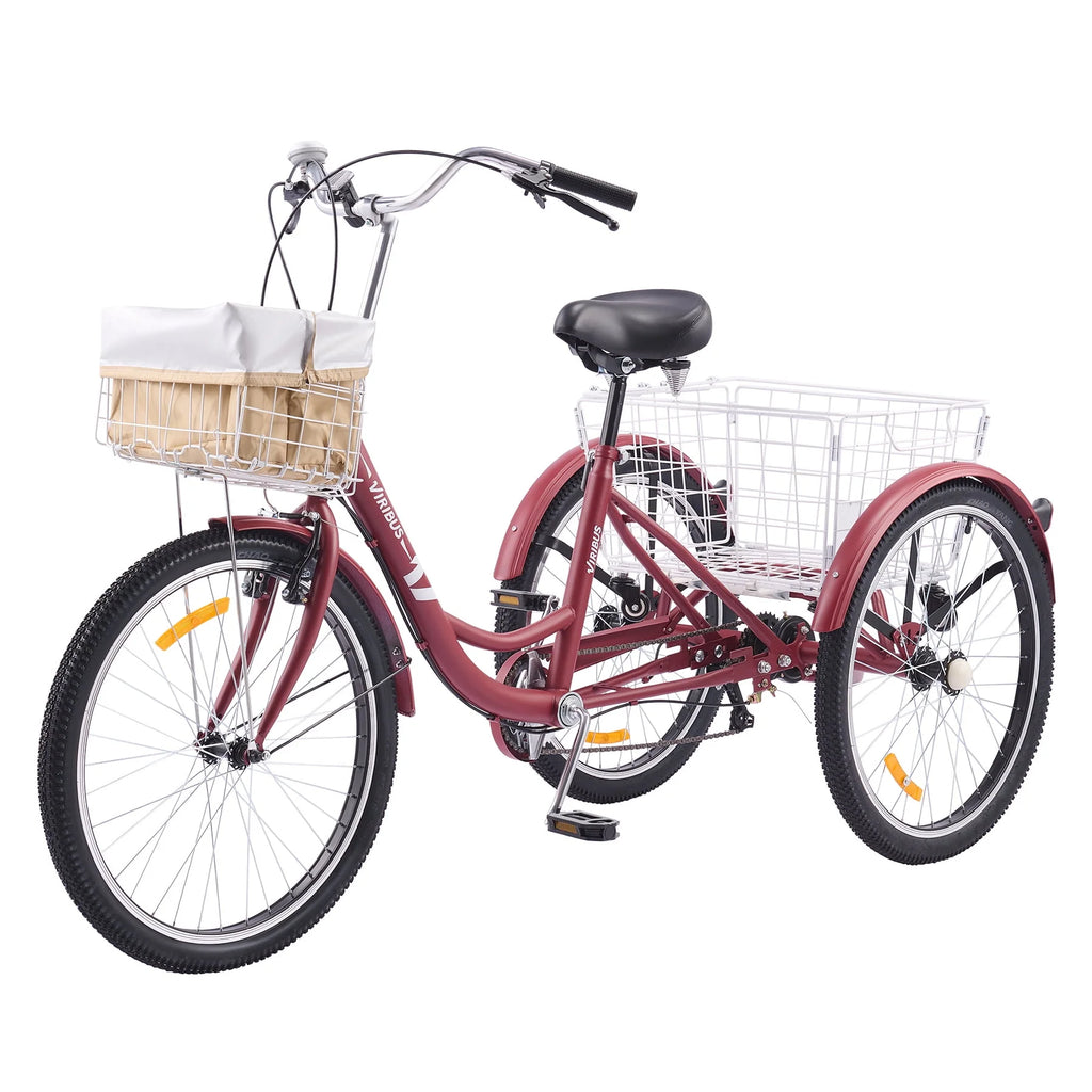 24 Inch 7 Speed Adult Trike with 2 Baskets Matte Gray I107