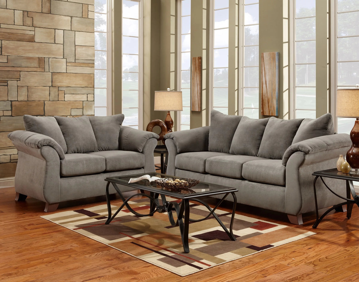 Grey Microfiber Sofa and Loveseat Set V862