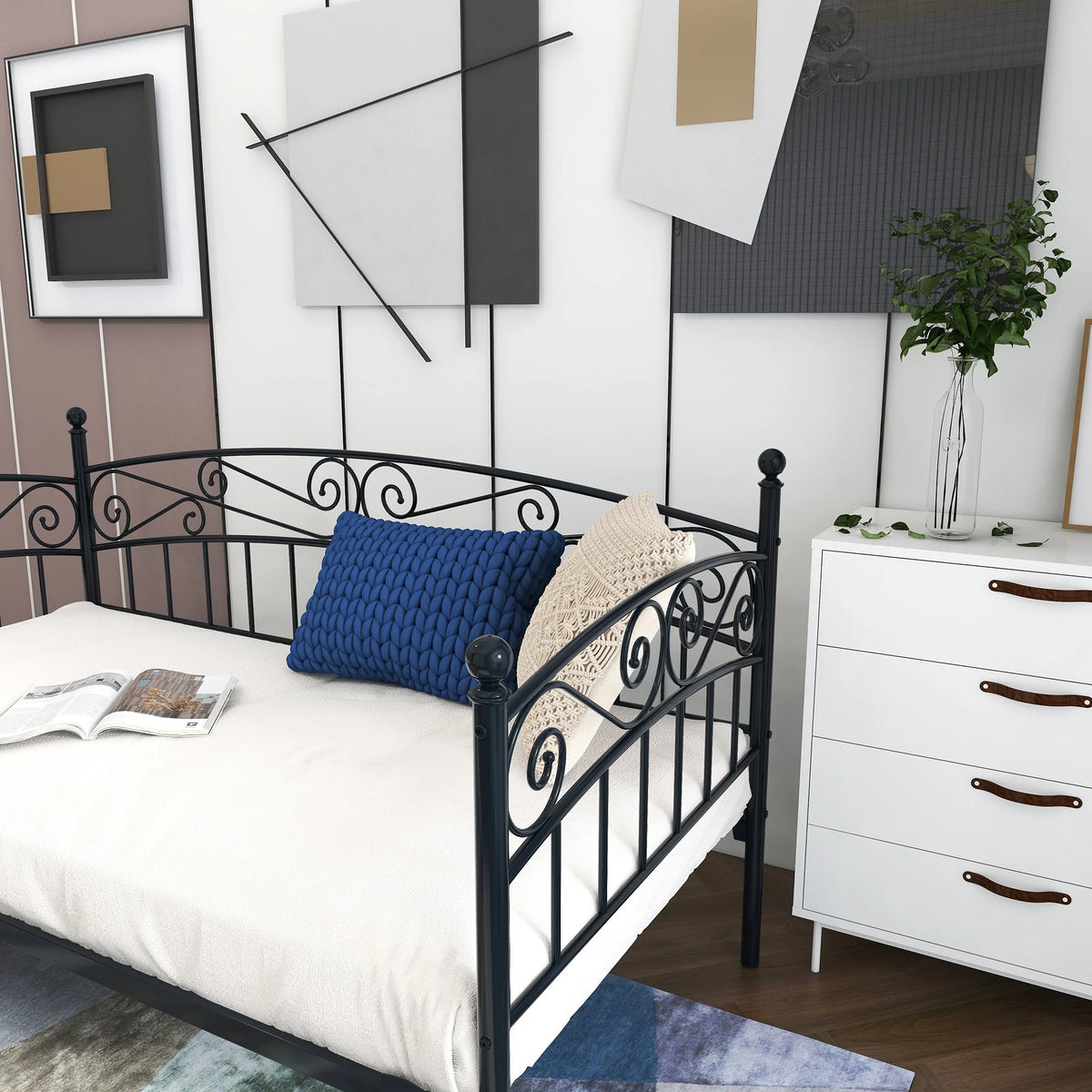 Black Twin Size Metal Daybed Frame T981739