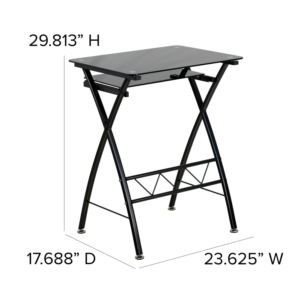 Black Tempered Glass Computer Desk with Keyboard Tray L6240