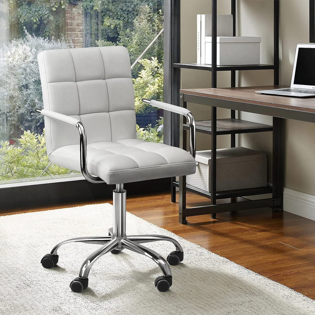 White PU Leather Adjustable Height Office Chair with Armrests G3719