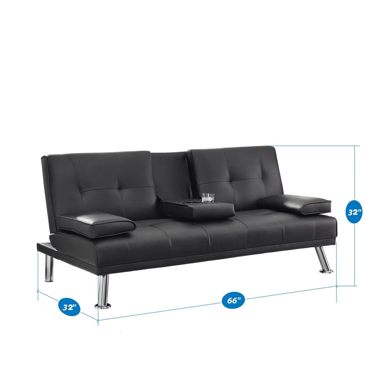 Espresso Futon Sofa with Armrest and Cupholders B6844
