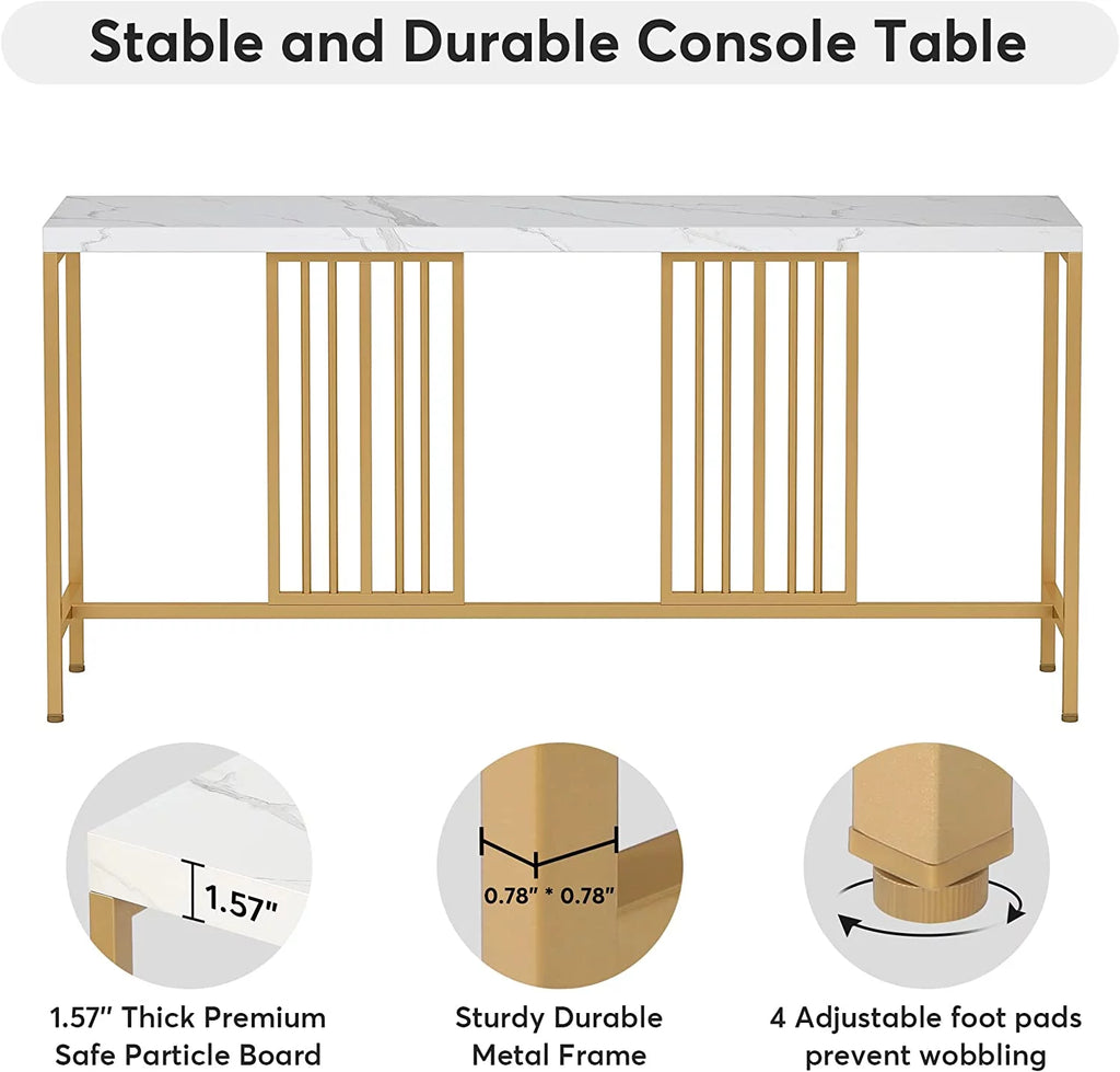 70.9 Inch Extra Long White and Gold Console Table I713