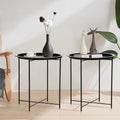 Set of 2 Round Folding Metal Side Table with Removable Tray, Black M723
